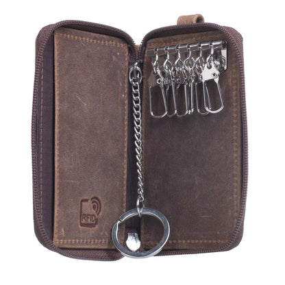 Maddox Zip Round Key Case with External Clip